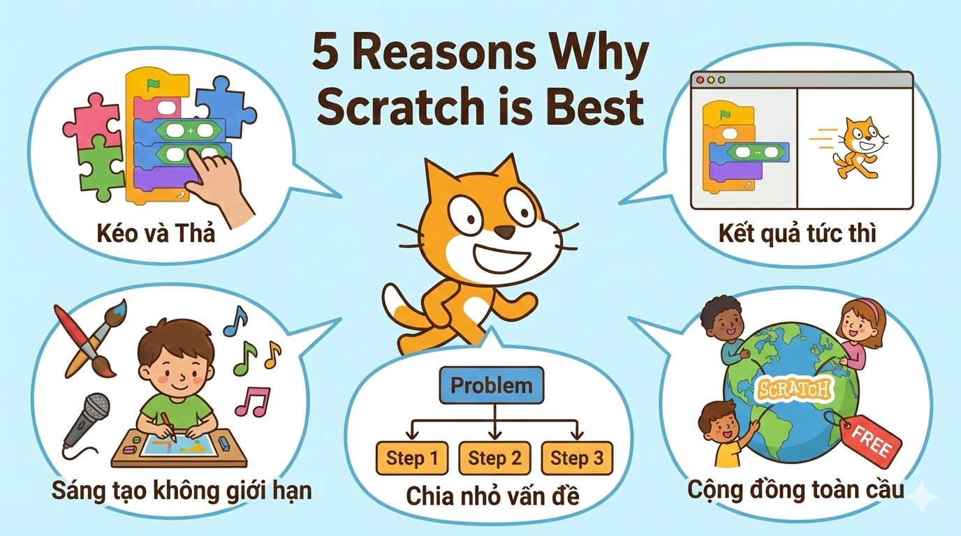 5 Lý Do Vì Sao Scratch Là Ngôn Ngữ Lập Trình Tốt Nhất Để Bé Bắt Đầu