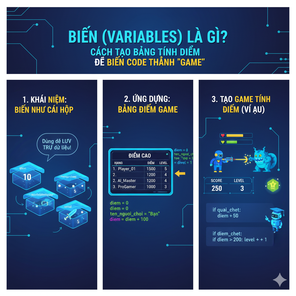 Biến (Variables) Là Gì? Cách Tạo Bảng Tính Điểm Để Biến Code Thành “Game”